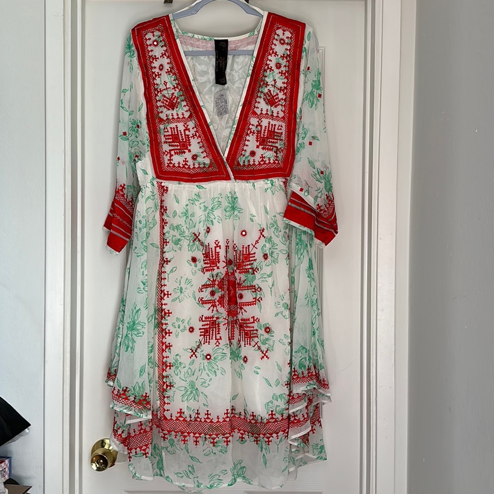 Free People- New Romantics floral and embroidery flutter skirt dress size MD